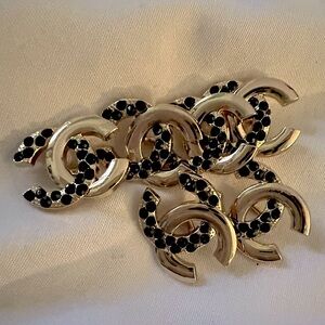Cc Chanel(Set6)Style shank back buttons/goldtone/faux Black-stones/stamp…